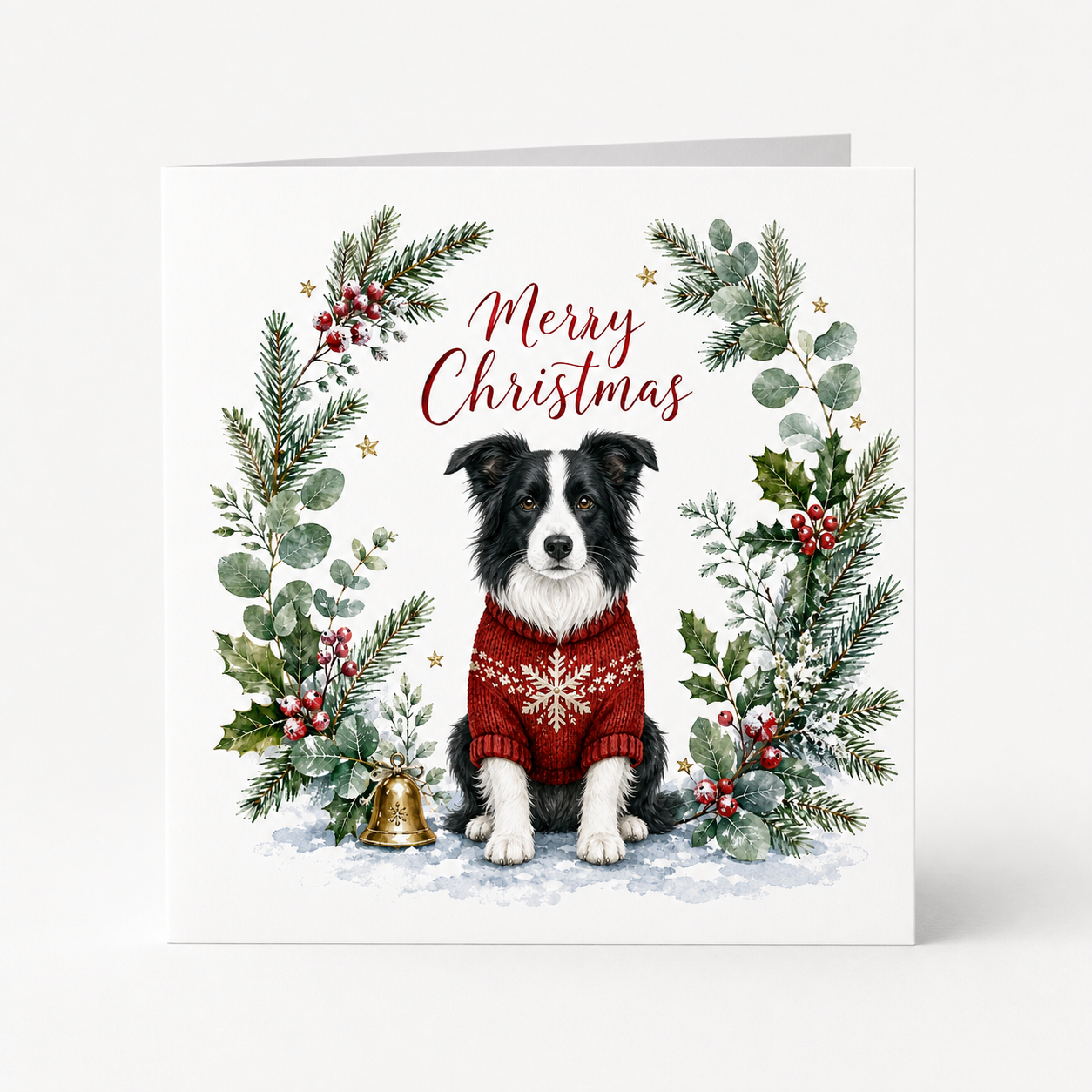 Festive Black Border Collie Christmas Cards – Pack of 5