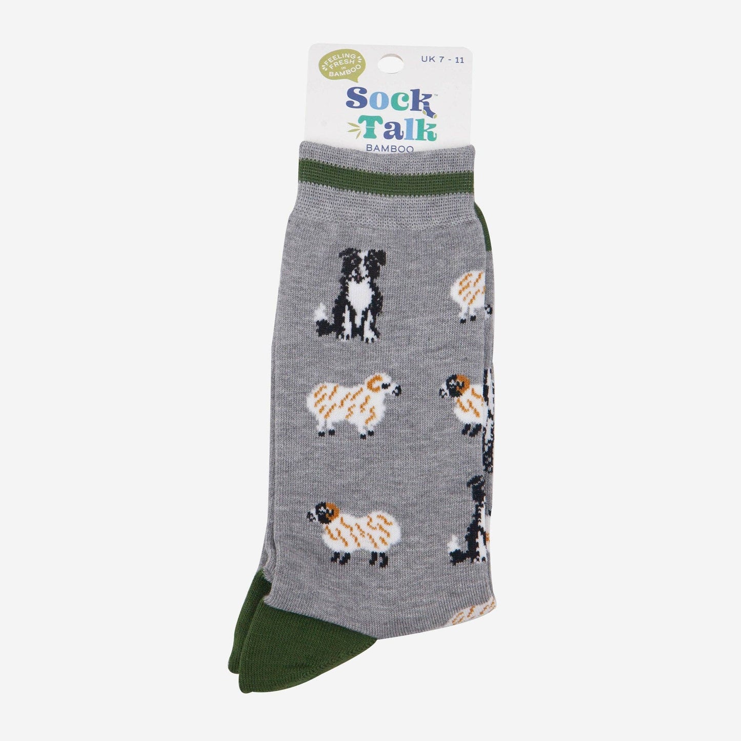 Men's Sheep and Sheep Dog Bamboo Socks - Grey Marl / Green