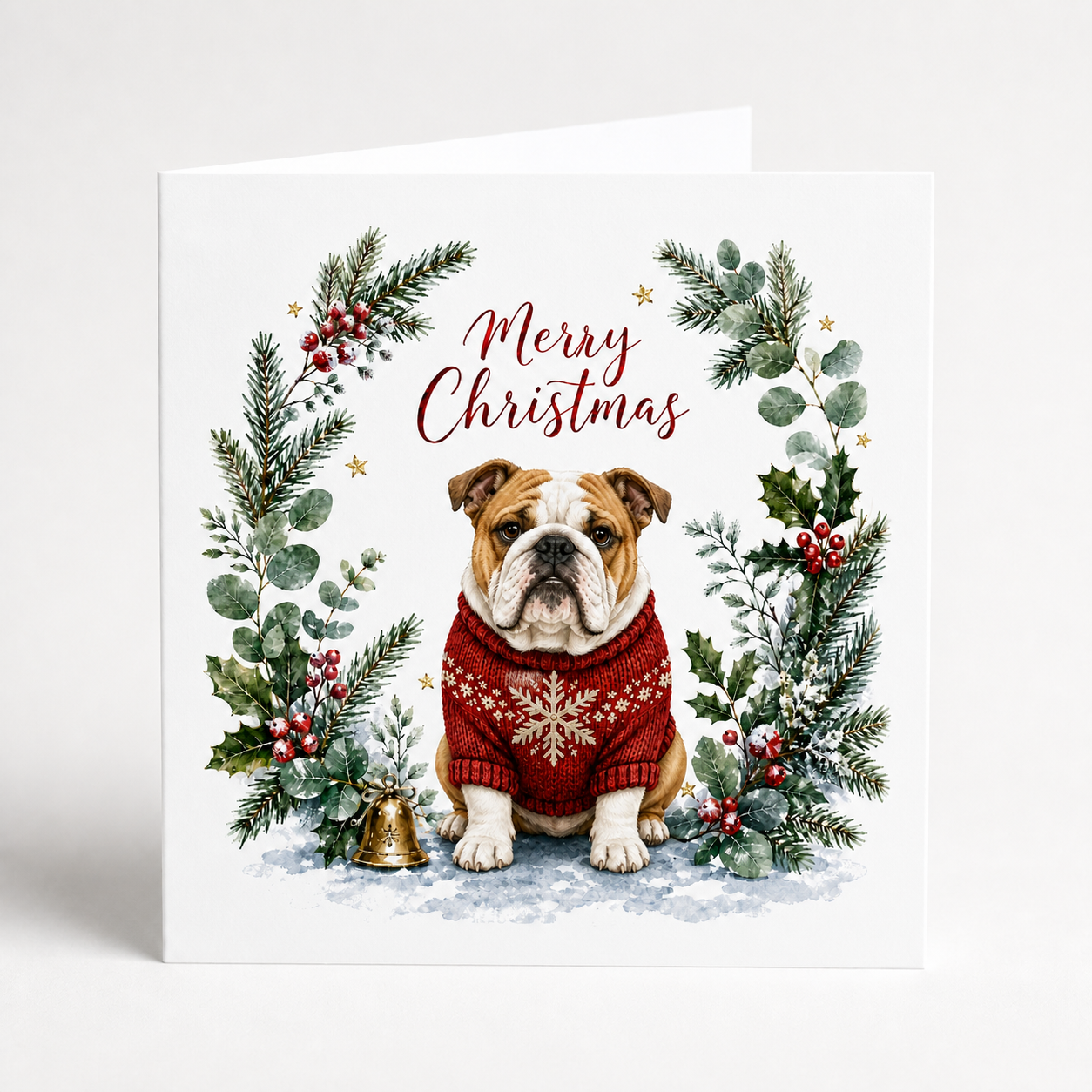 Festive English Bulldog Christmas Cards - Pack of 5
