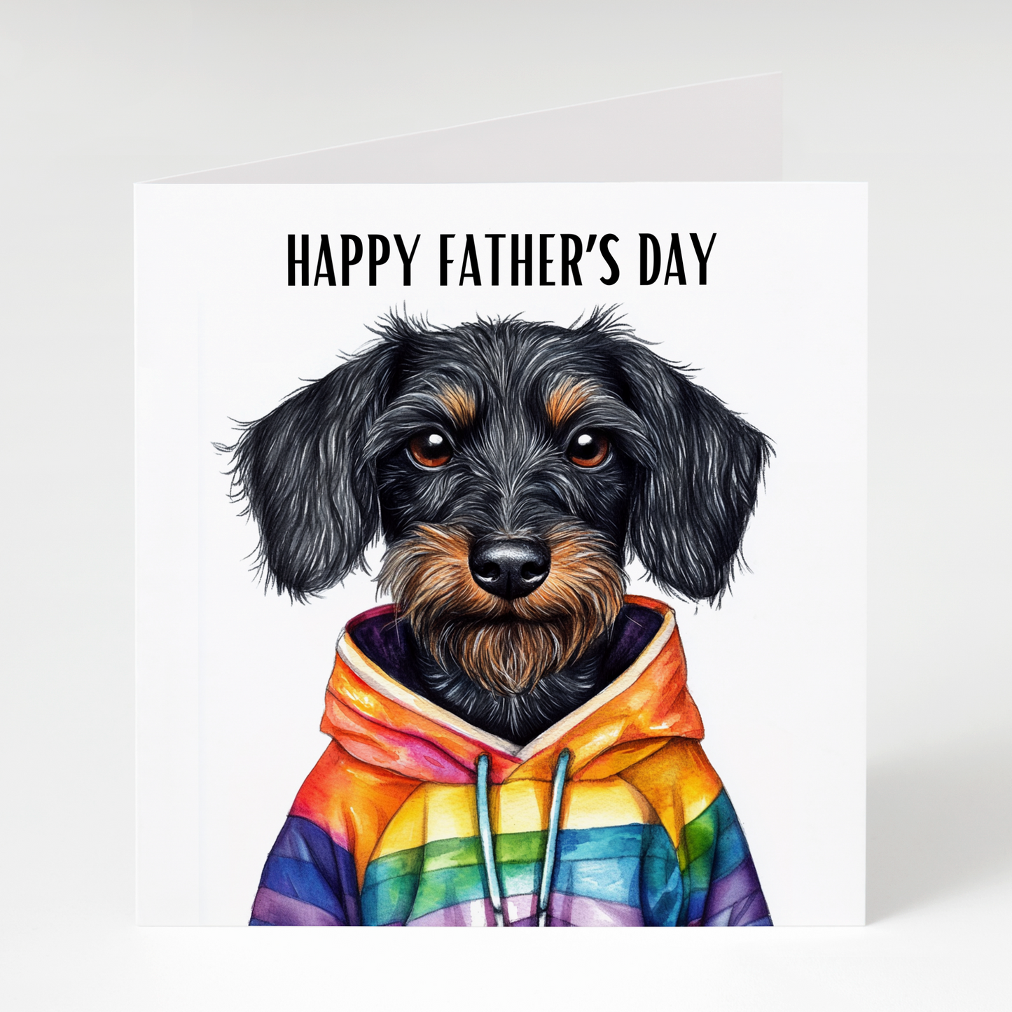 Black Wire Haired Dachshund in Hoodie Father’s Day Card