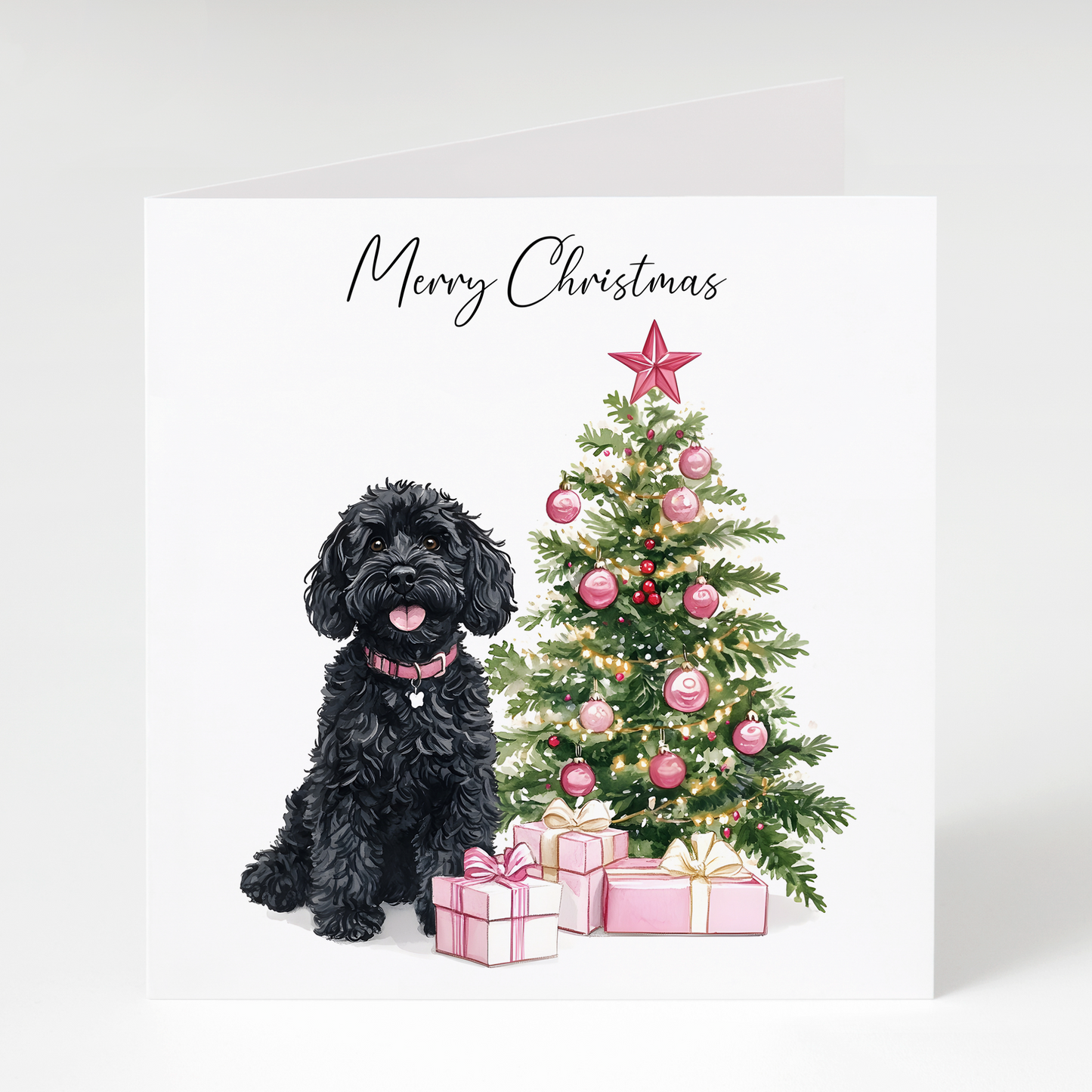 Black Cockapoo Merry Christmas Card