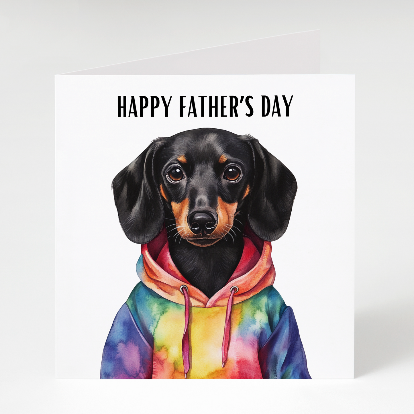 Black Dachshund in Hoodie Father’s Day Card
