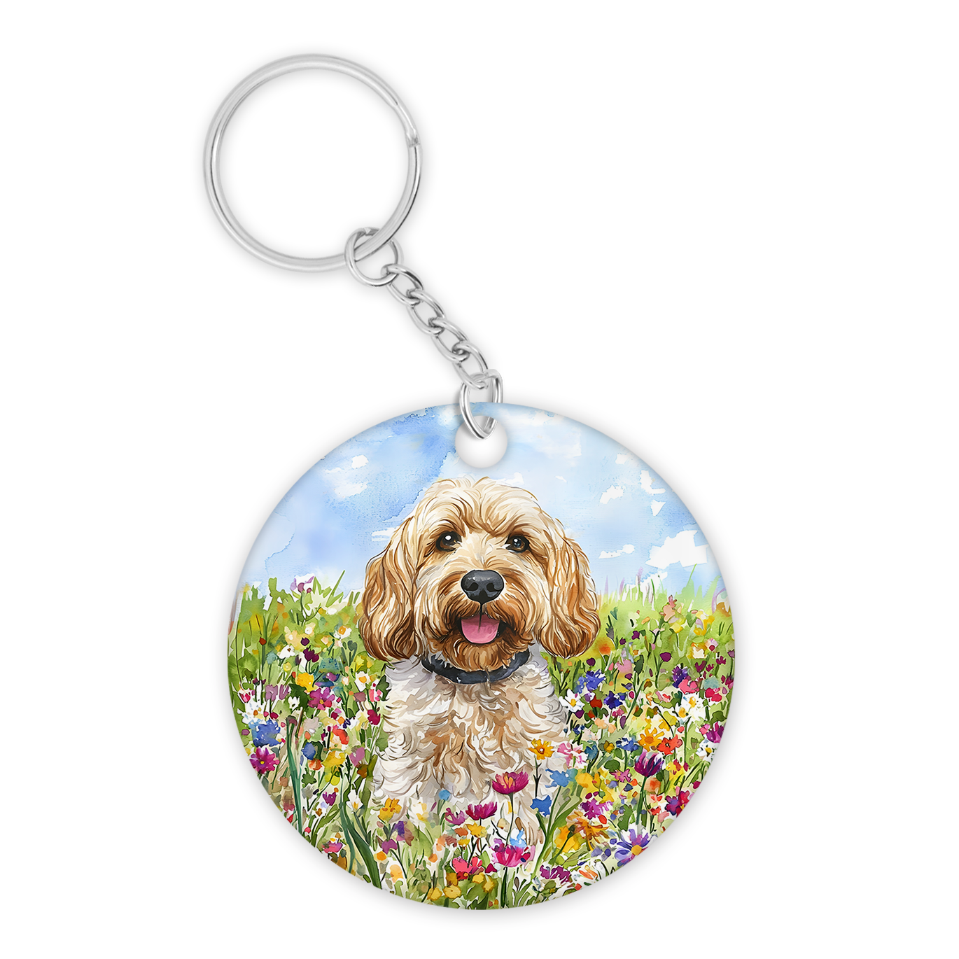 Cockapoo with Wildflowers Keyring