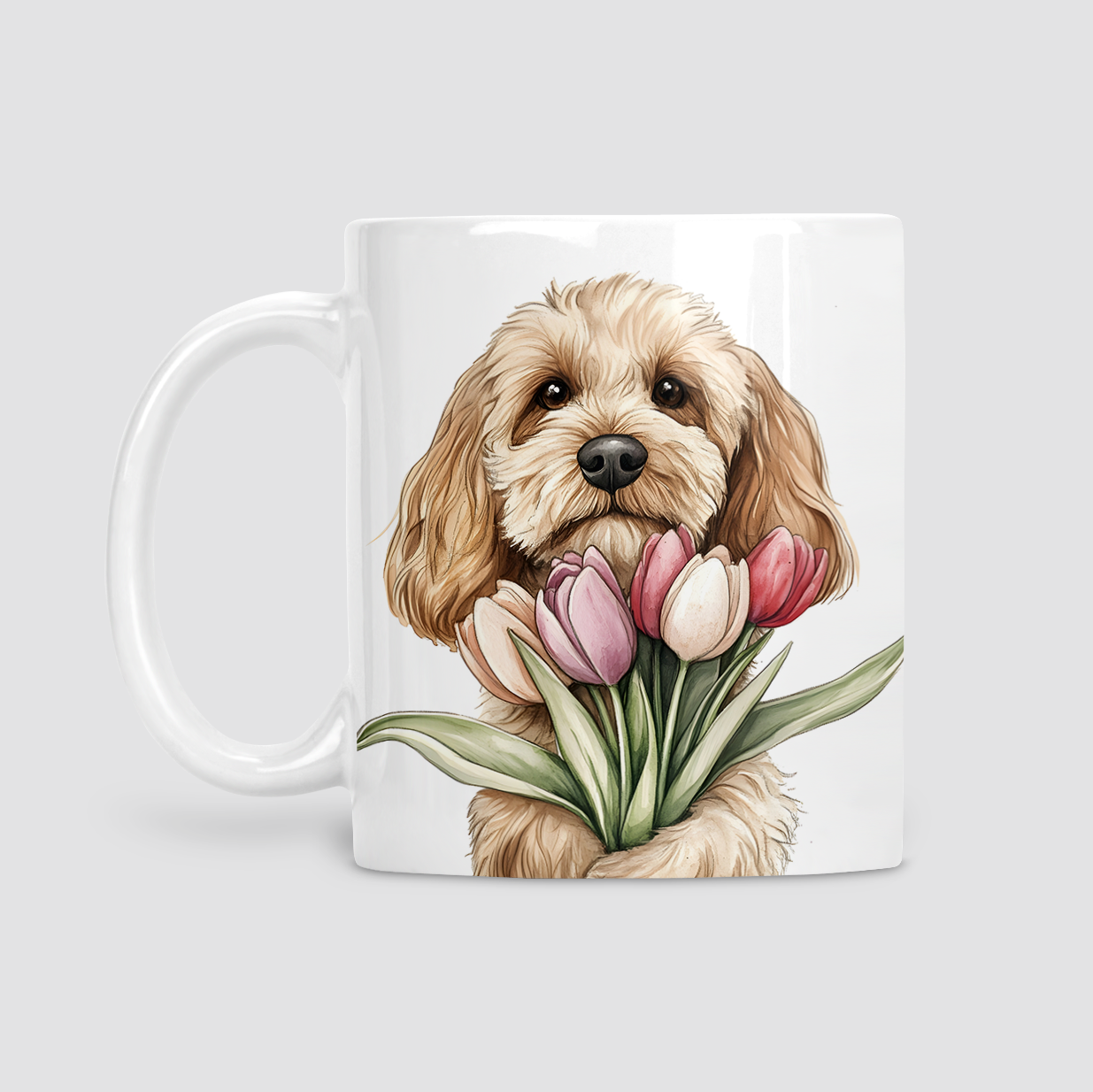 Cockapoo with Tulips Mug