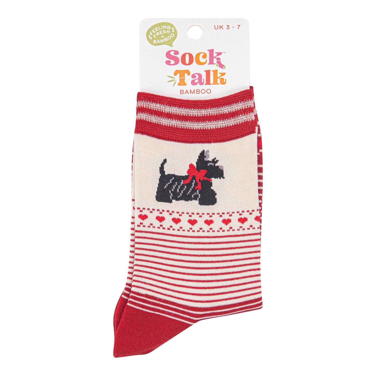 Sock Talk Women's Scottish Terrier Bamboo Socks - Cream / Red
