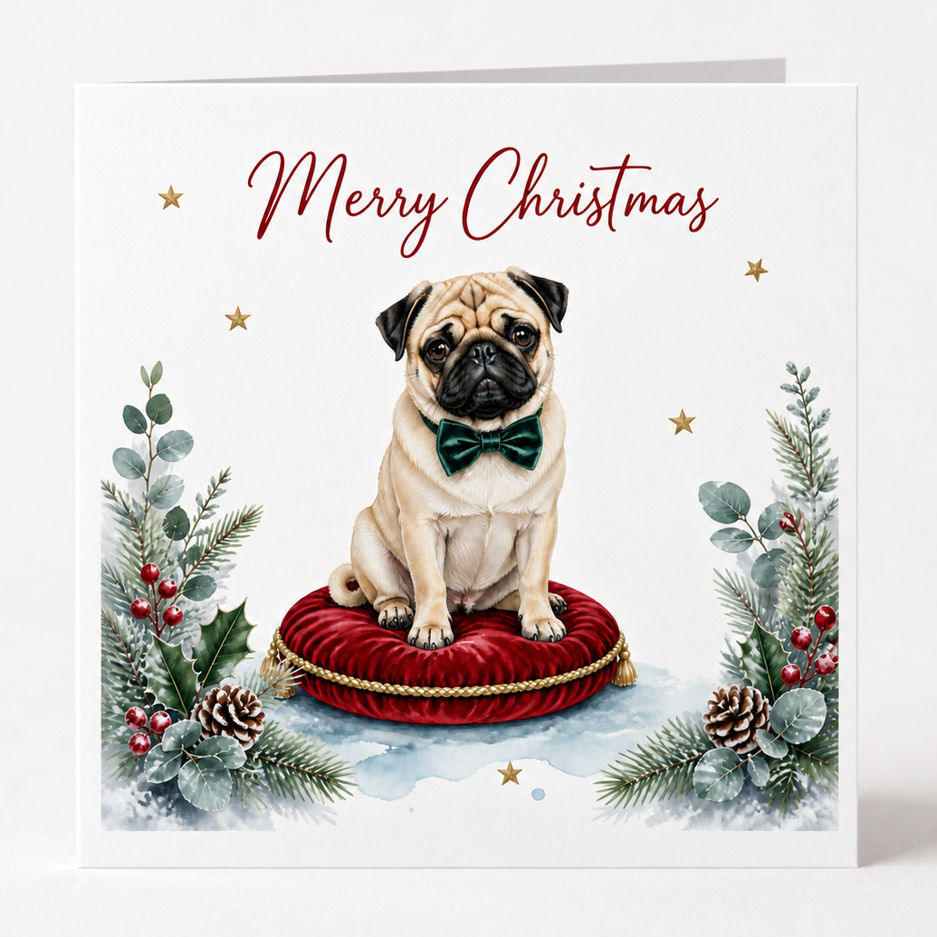 Festive Pug Christmas Cards - Pack of 5