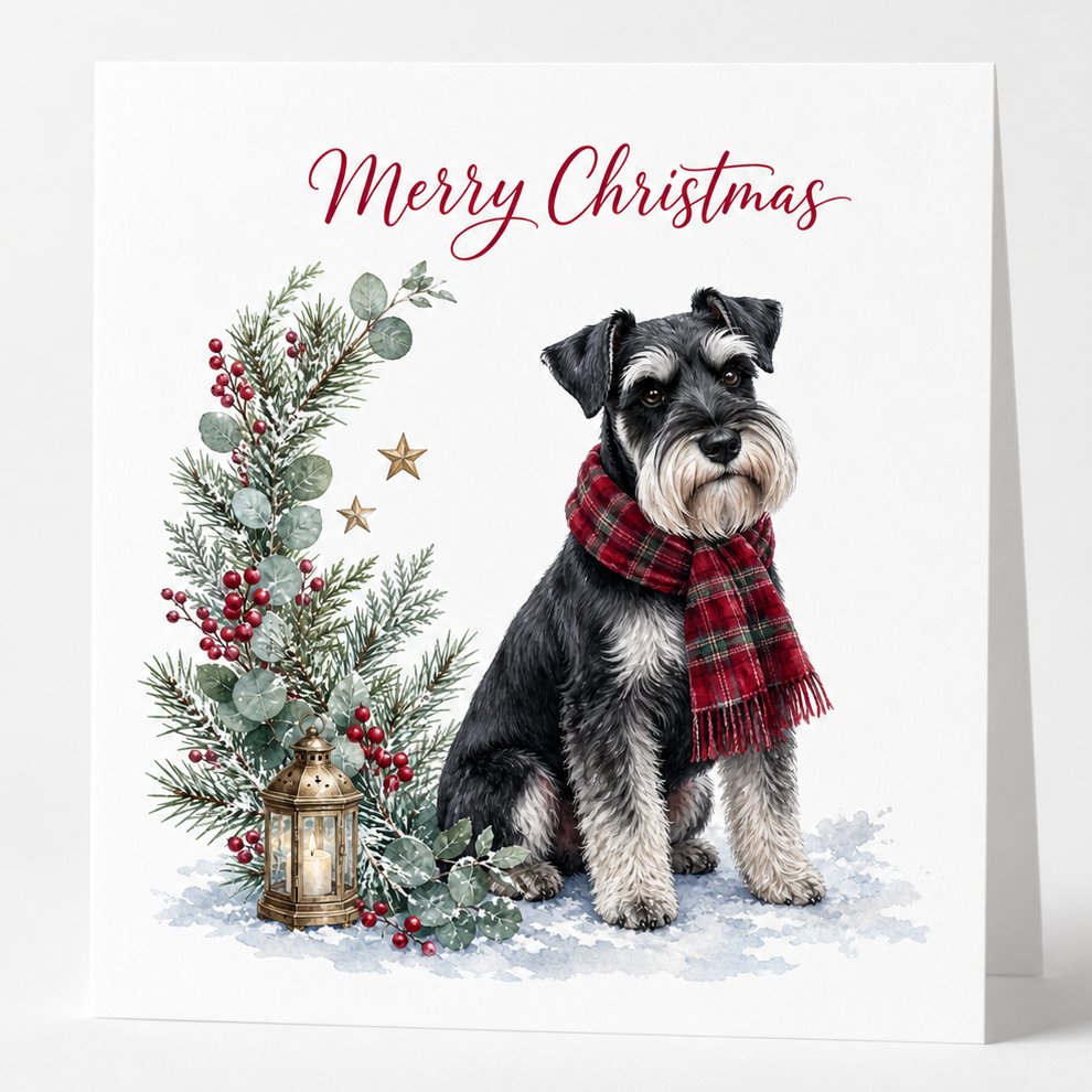 Festive Black and Silver Schnauzer Christmas Cards - Pack of 5