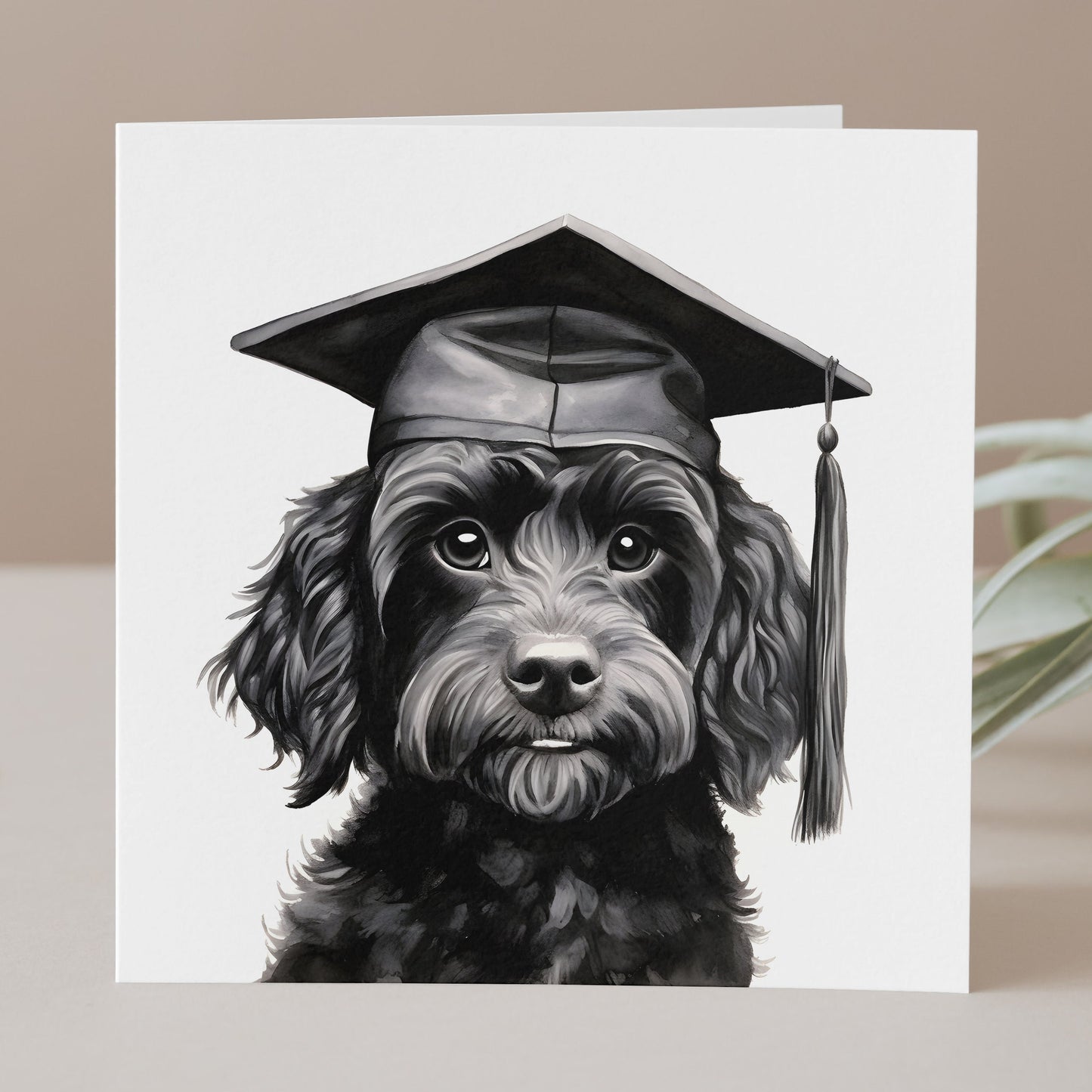 Black Cockapoo graduation card, Graduation card for dog lover.