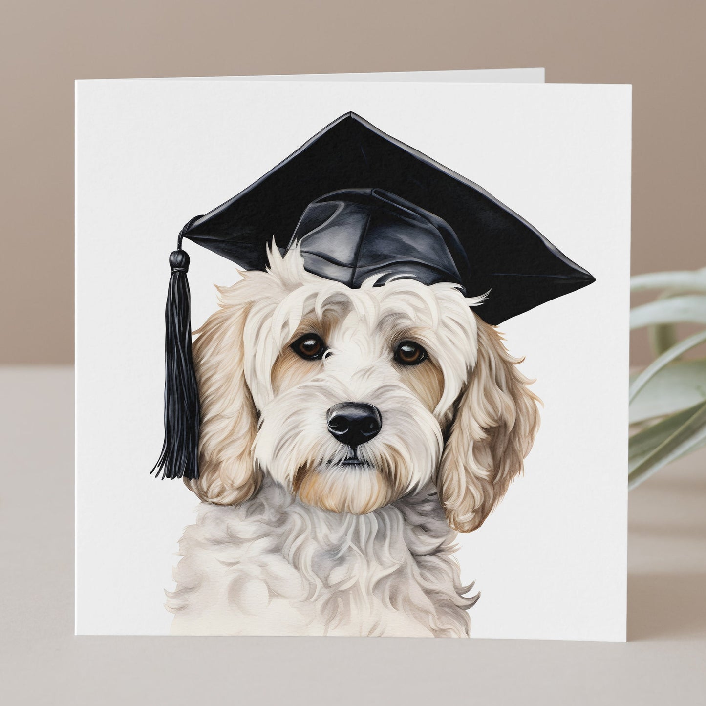 White Cockapoo graduation card, Graduation card for dog lover.