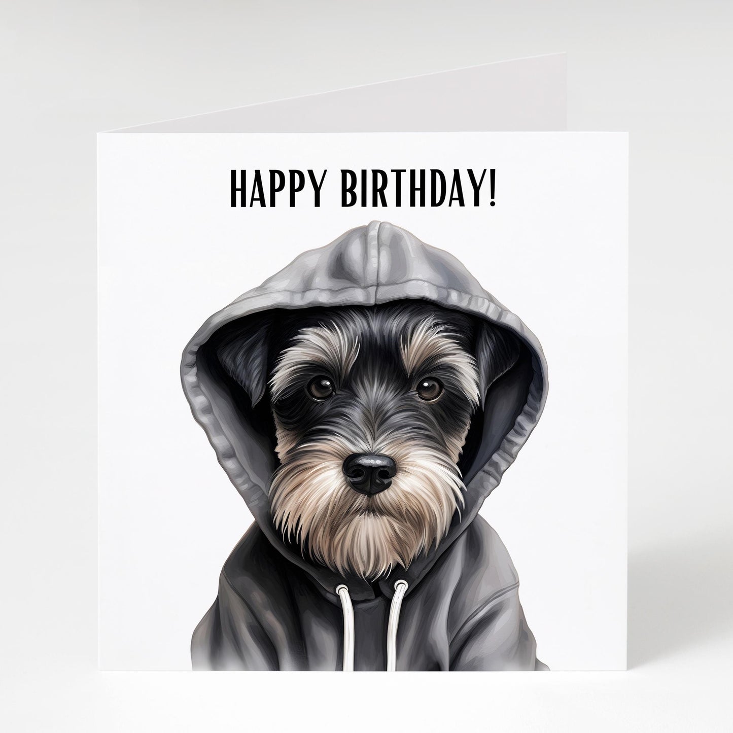 Schnauzer in Hoodie Birthday Card