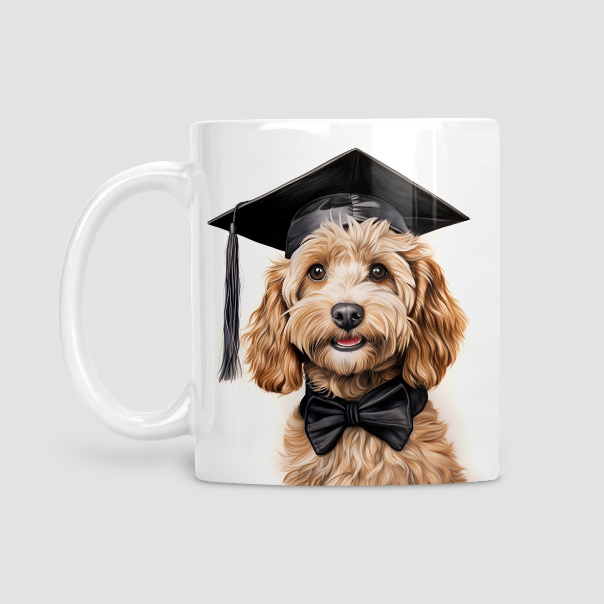 Tan cockapoo graduation mug, Graduation gift for dog lover.
