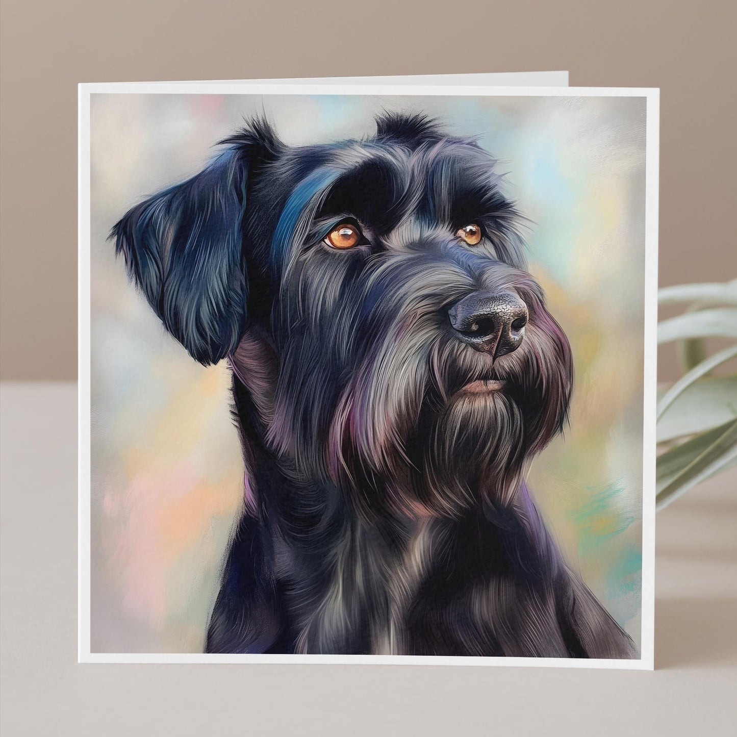Black giant Schnauzer card, birthday card, schnauzer gift, blank inside for any occasion.