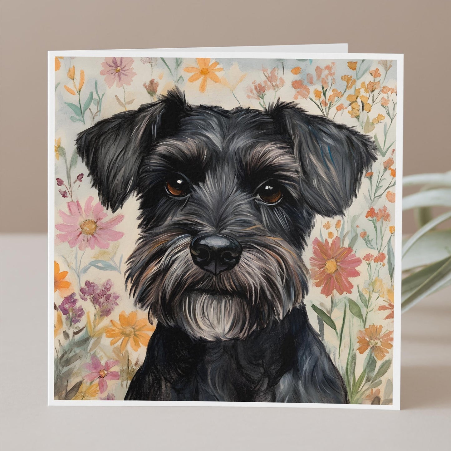 Black Schnauzer card, birthday card, schnauzer gift, miniature schnauzer card, blank inside for any occasion.
