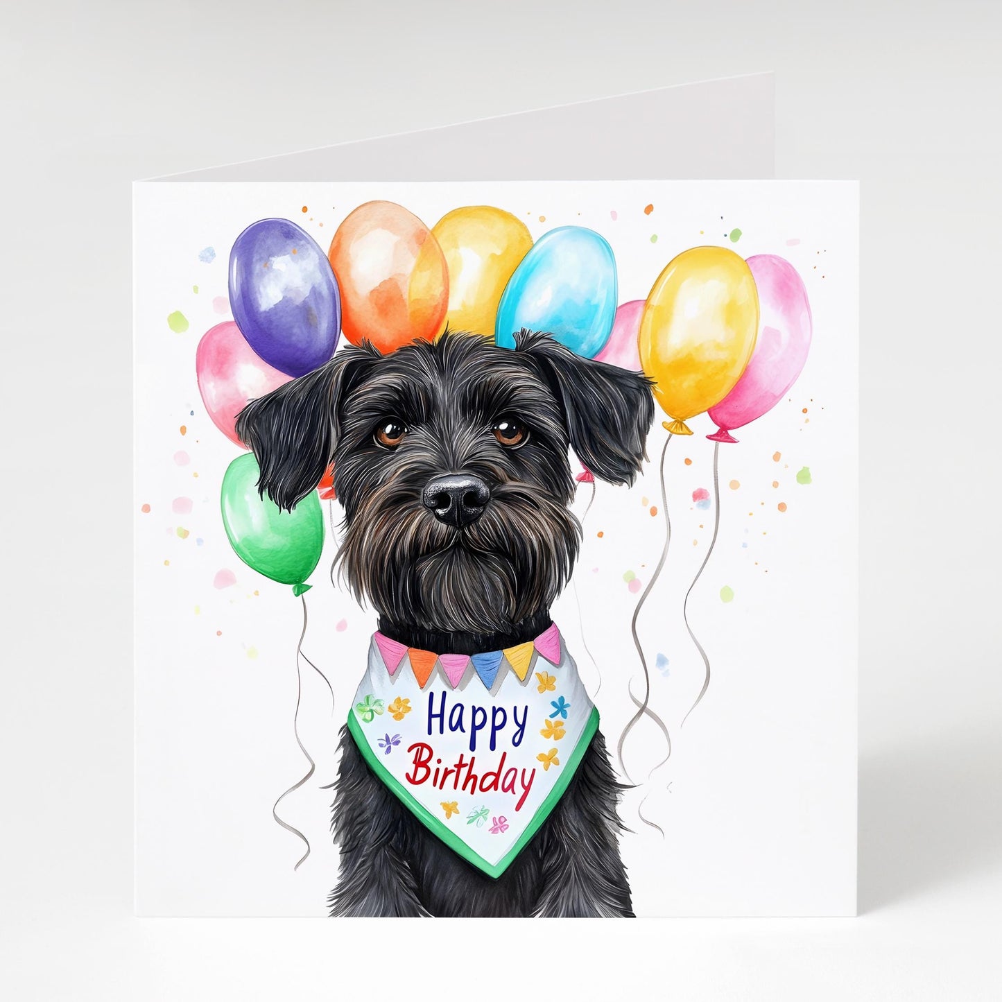 Black Schnauzer with balloons and bandana card, Schnauzer gift, Schnauzer card, Schnauzer Mum, Dog lover card