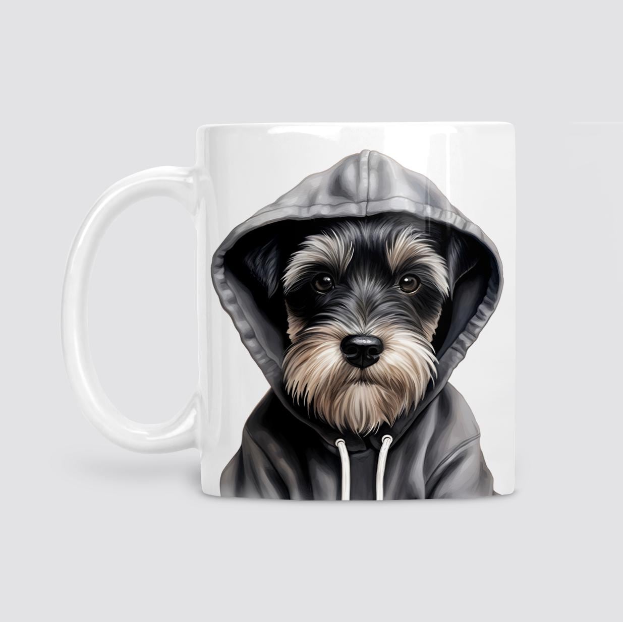 Schnauzer in hoodie mug, Schnauzer Dog lover gift, Schnauzer gift, watercolour mug, Mug for Him, Gifts for Dog Lovers