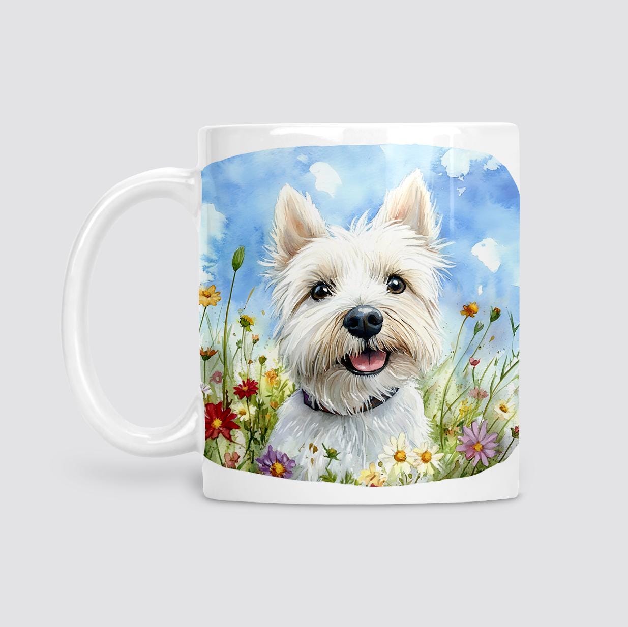 Westie with wildflowers mug, Mother's Day gift, Birthday gift, Cockapoo Mum, 11oz ceramic mug.