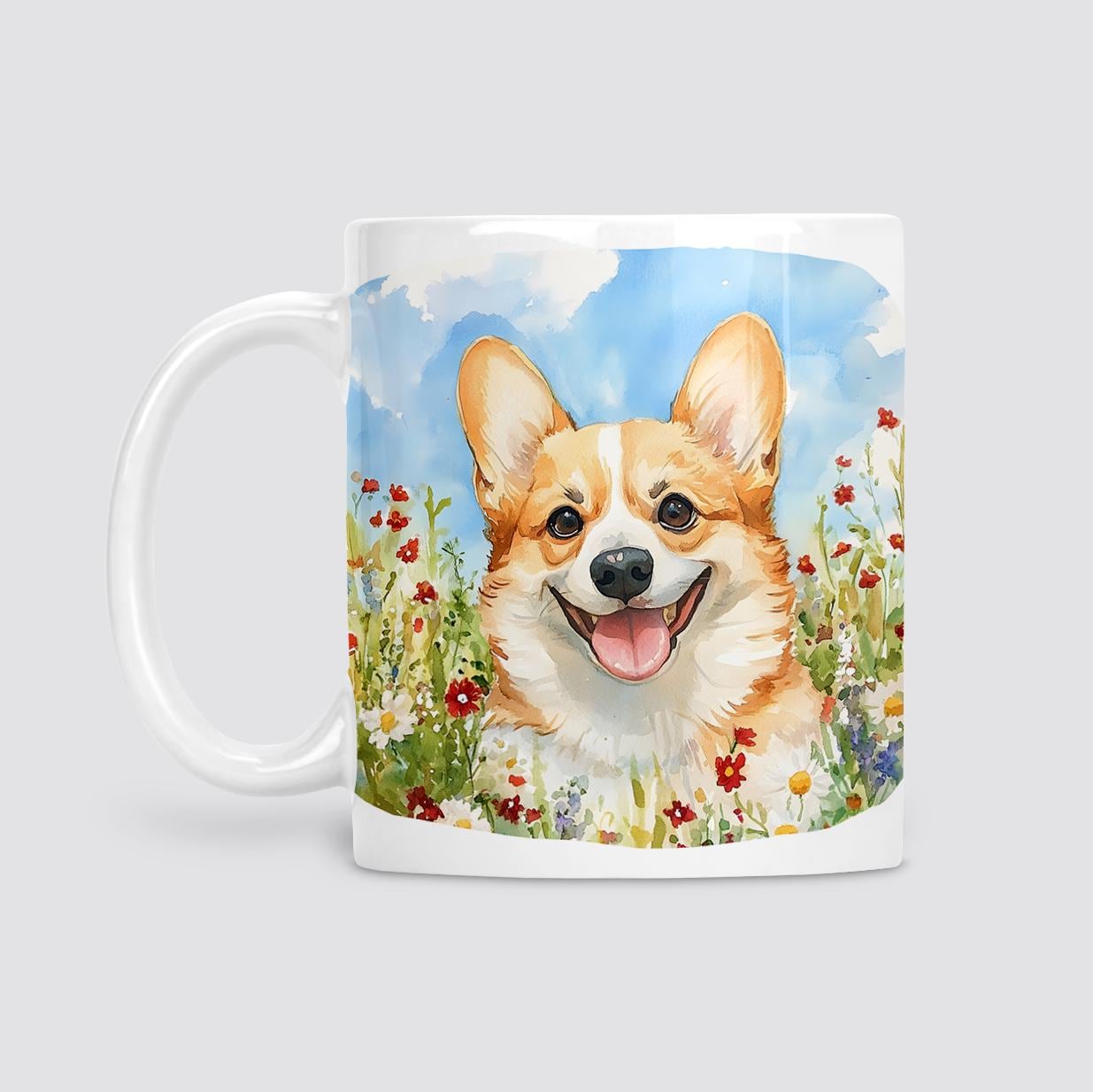 Corgi with wildflowers mug, Mother's Day gift, Birthday gift, Corgi Mum, 11oz ceramic mug.