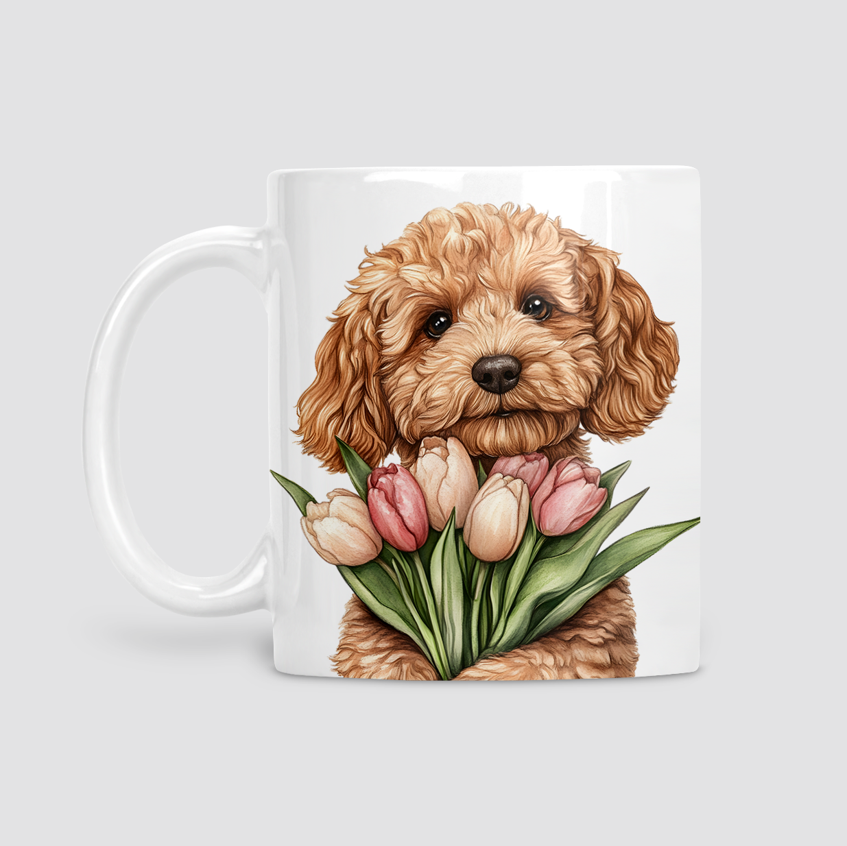Tan Cockapoo with Tulips Mug