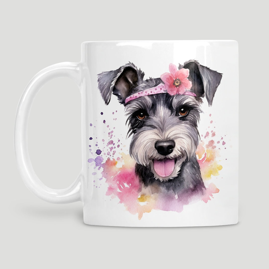 Schnauzer girl mug, Schnauzer lover gift, Dog lover gift, Miniature Schnauzer, Standard schnauzer, Schnauzer Mum gift, Schnauzer flower mug