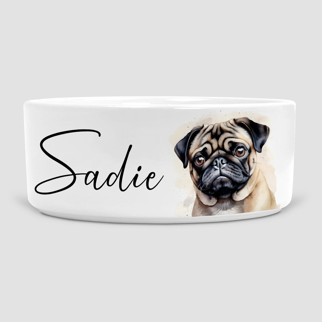 Personalised Pug Dog Bowl, Pug, Dog, Dog Bowls, Ceramic Dog Bowl, Medium Dog Bowl, Pug Gift, Pug lover, Dog gift, Pug life,Pugs