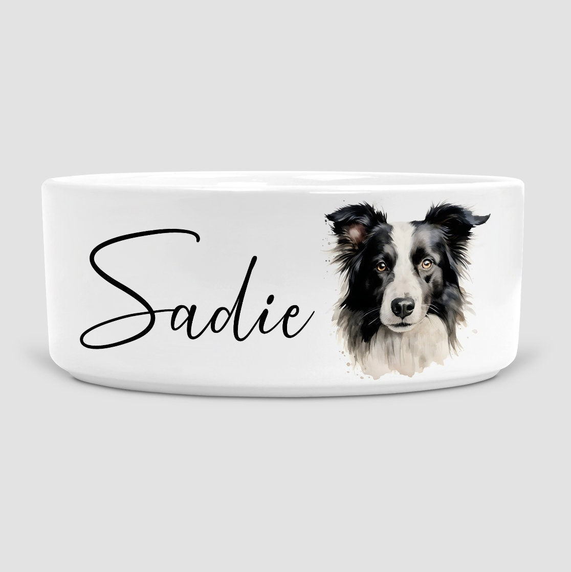 Personalised Dog Bowl, Black Border Collie, Border Collie, Dog, Dog Bowls, Ceramic Dog Bowl, Medium Dog Bowl, Border Collie lover, Dog gift