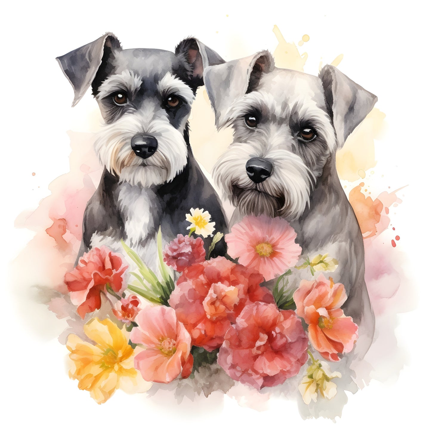 Schnauzers flowers flask, Schnauzer lover gift, Dog lover gift, Miniature Schnauzer, Standard schnauzer, flask with cup, 500ml drinks bottle