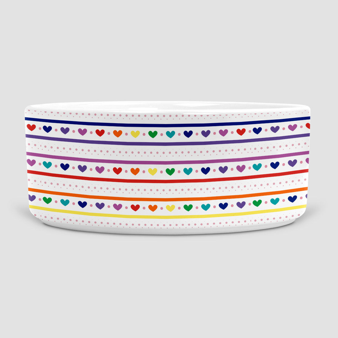 Rainbow hearts dog bowl, dog food bowl, dog water bowl, ceramic dog bowl, pet bowl, gift for dogs, dog bowls
