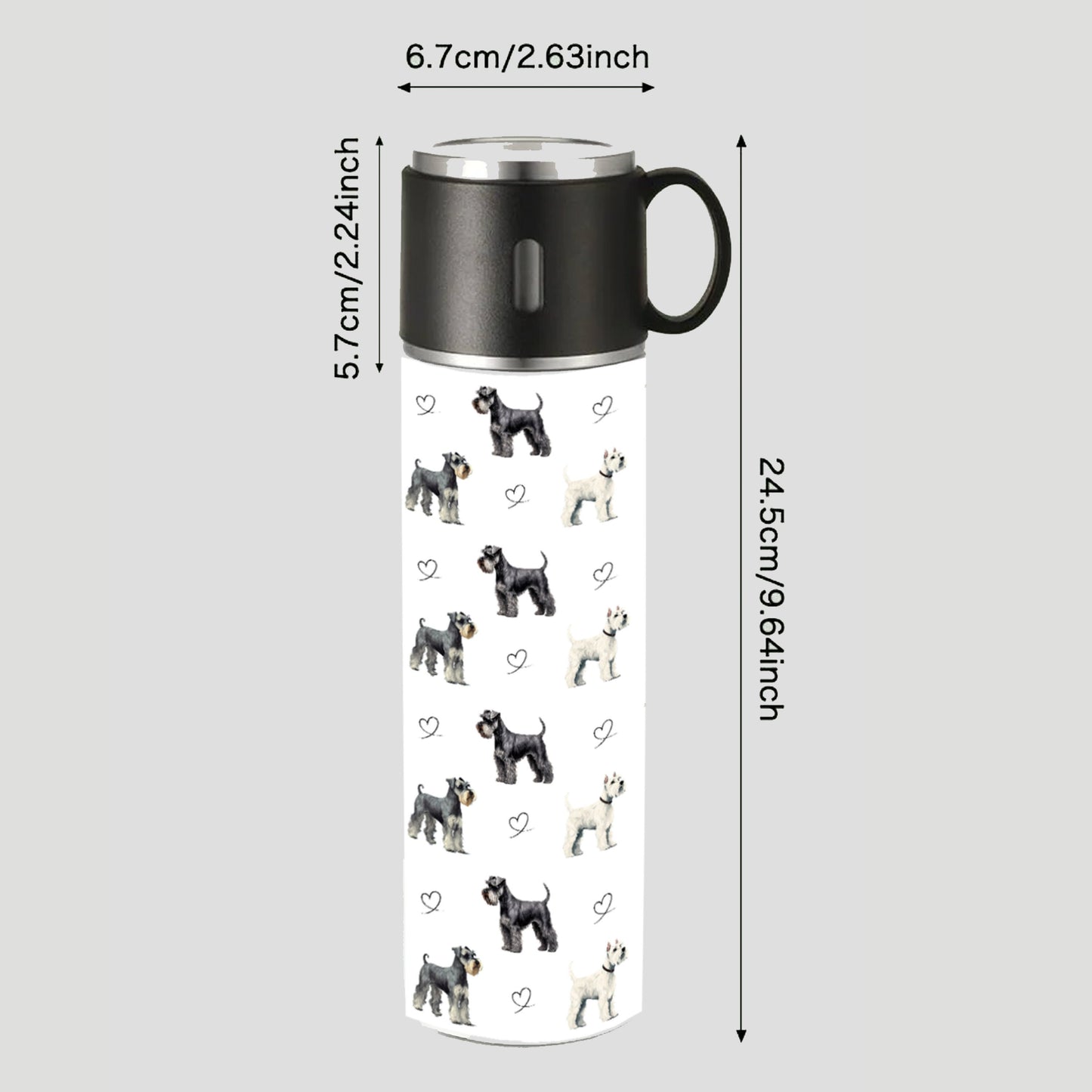 Schnauzers flask, Schnauzer lover gift, Dog lover gift, Miniature Schnauzer, Standard schnauzer, flask with cup, 500ml drinks bottle