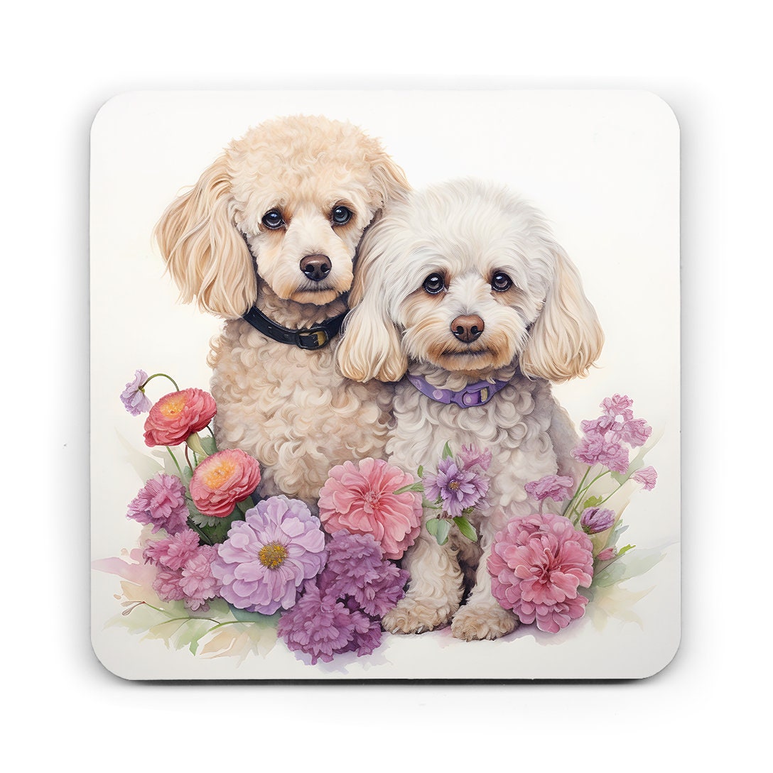 Cockapoo coaster, Cockapoo lover gift, Cockapoo with flowers, Cockapoo, dog coaster, coaster, watercolour coaster, dogs, dog mum, dog gift