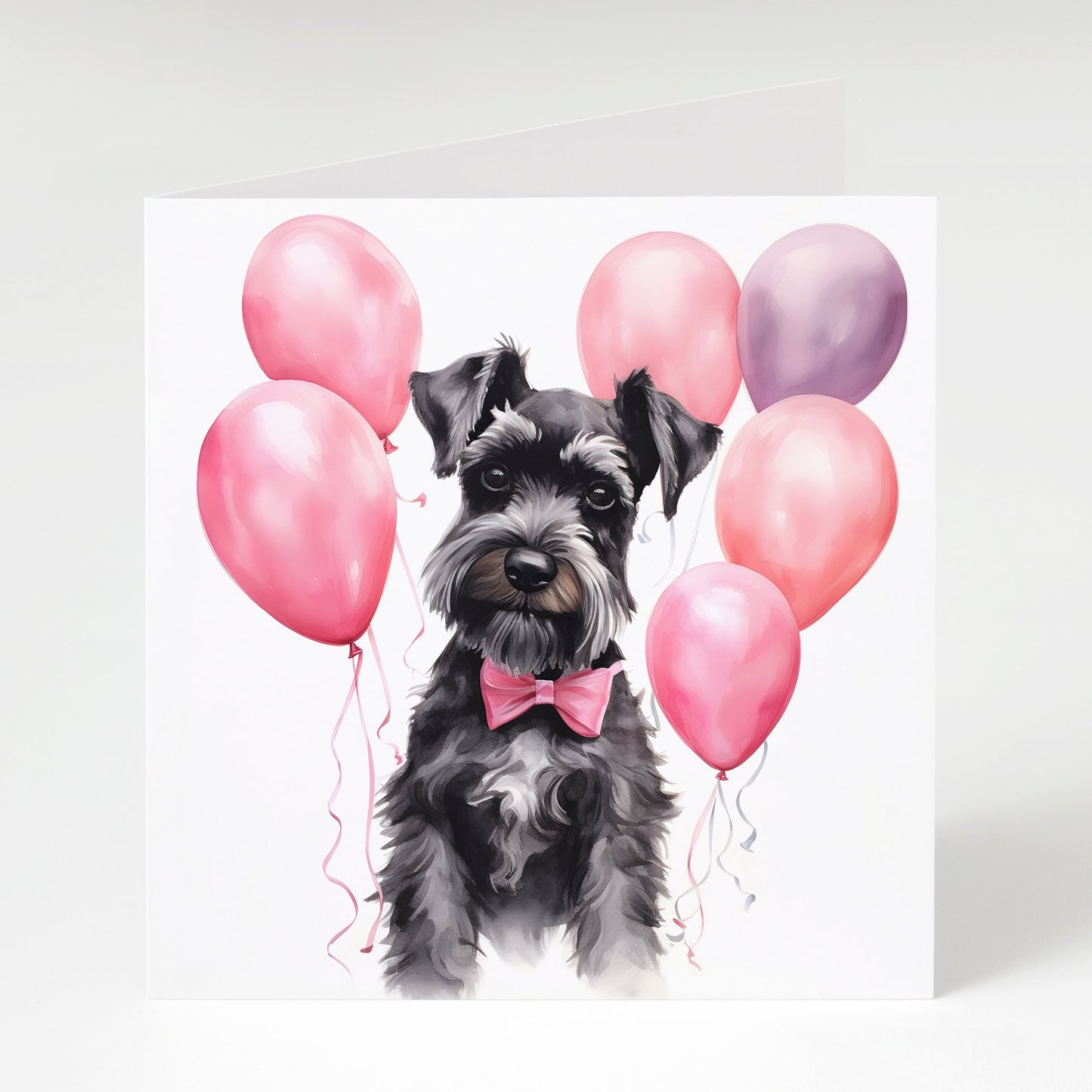 Schnauzer Birthday Card, Schnauzer with pink balloons, Dog lover gift, Schnauzer Mum, card for her, Dog Birthday Card, Schnauzer Lover, Dog