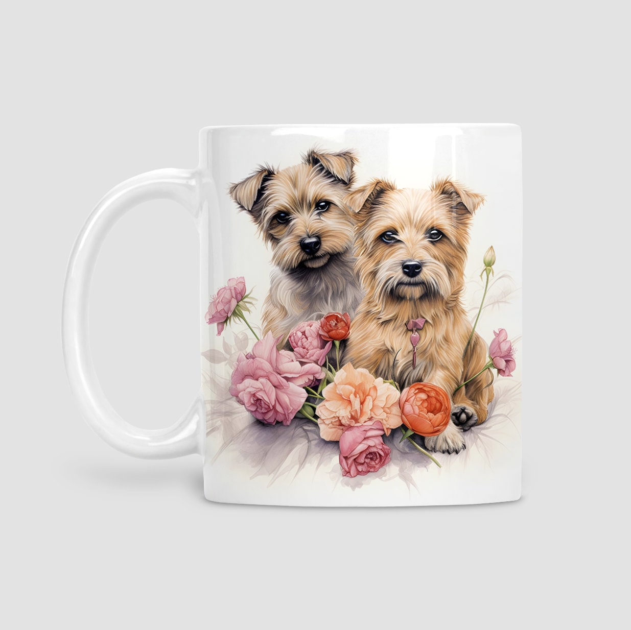 Norfolk Terrier with flowers mug, Norfolk Terrier, Dog lover gift, Norfolk Terrier gift, watercolour mug, gifts, Cup, Gifts for Dog Lovers