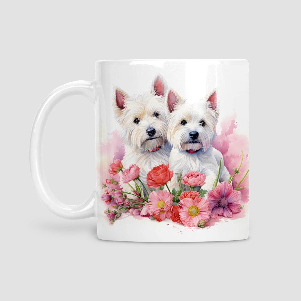 Westie with flowers mug, Westie, Dog lover gift, Westie gift, watercolour mug, gifts, Cup, Mug for Her, Mug for Him, Gifts for Dog Lovers