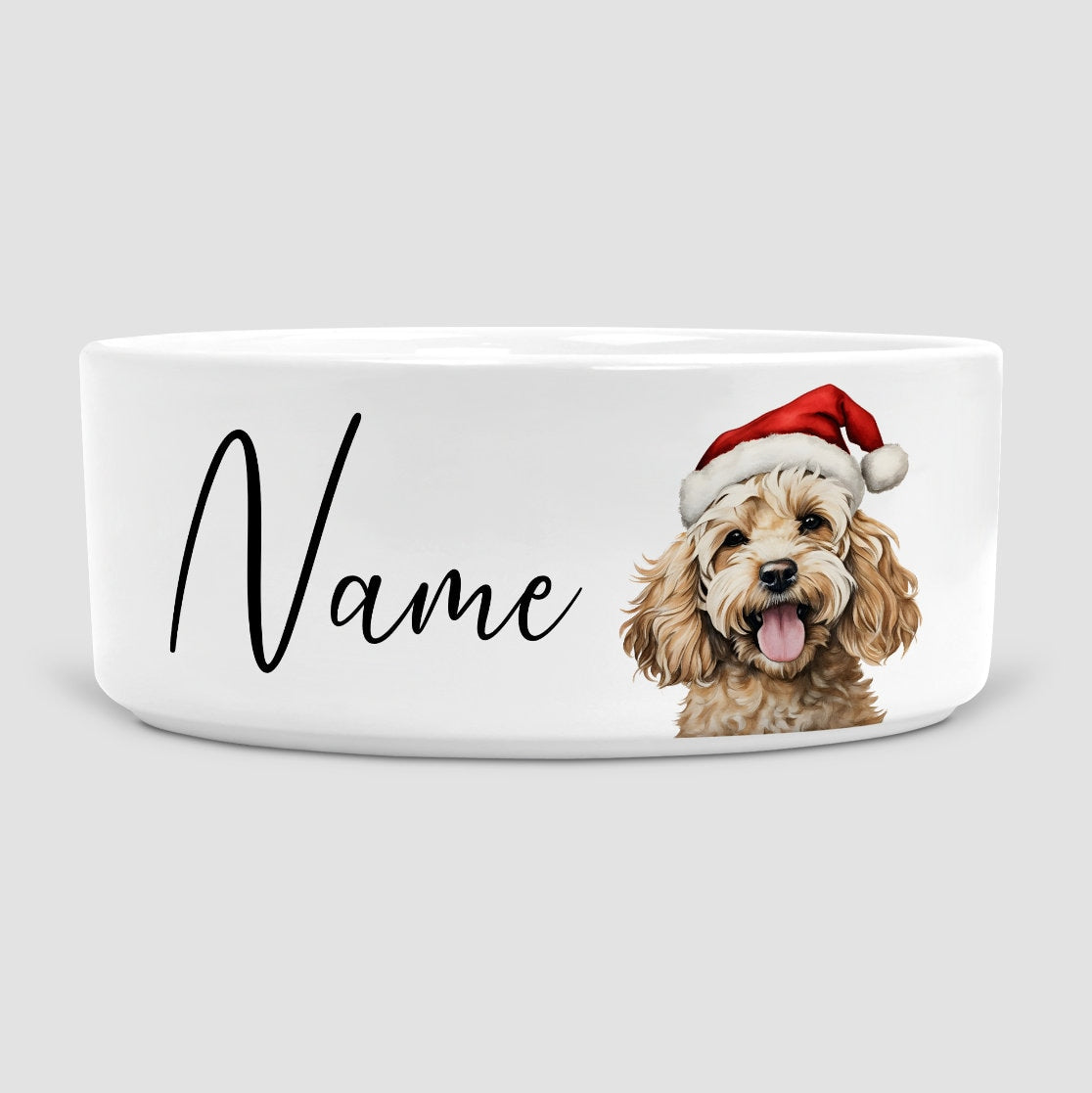 Cockapoo Christmas Dog Bowl, Personalise Dog's name, Dog Bowls, Ceramic Dog Bowl, Large Dog Bowl, Cockapoo Gift