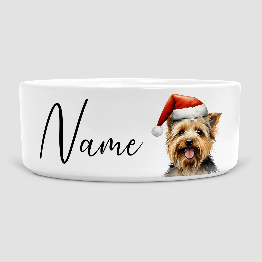 Yorkshire Terrier Christmas Dog Bowl, Personalise Dog's Name, Dog Bowls, Ceramic Dog Bowl, Large Dog Bowl, Yorkshire Terrier Gift