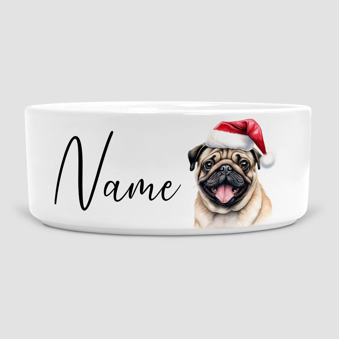 Personalised Pug Christmas Dog Bowl, Pug, Dog, Dog Bowls, Ceramic Dog Bowl, Medium Dog Bowl, Pug Gift, Pug lover, Dog gift, Pug life,