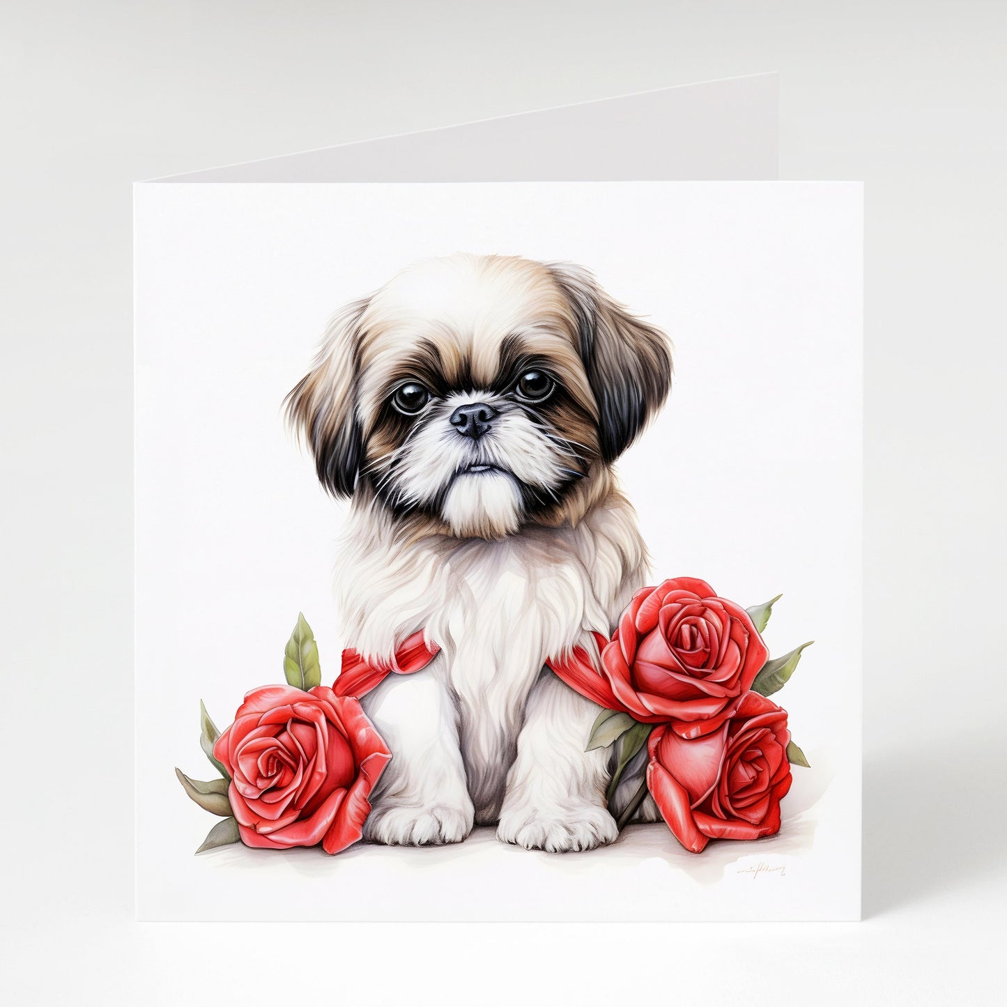 Shih Tzu with roses valentines card, Shih Tzu gift, Shih Tzu card, Shih Tzu Mum, Dog lover card