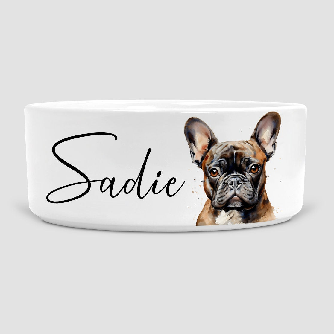 Personalised French Bulldog Dog Bowl, Brown Frenchie, Dog, Ceramic Dog Bowl, Medium Dog Bowl, Frenchie Gift, Dog gift