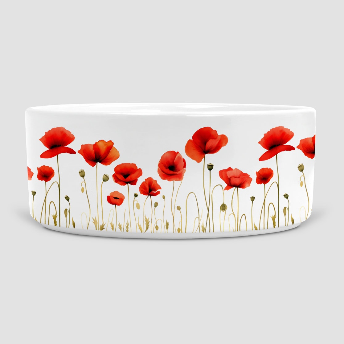 Poppy dog bowl, dog food bowl, dog water bowl, ceramic dog bowl, gift for dogs, gift for gardening lover, gardening