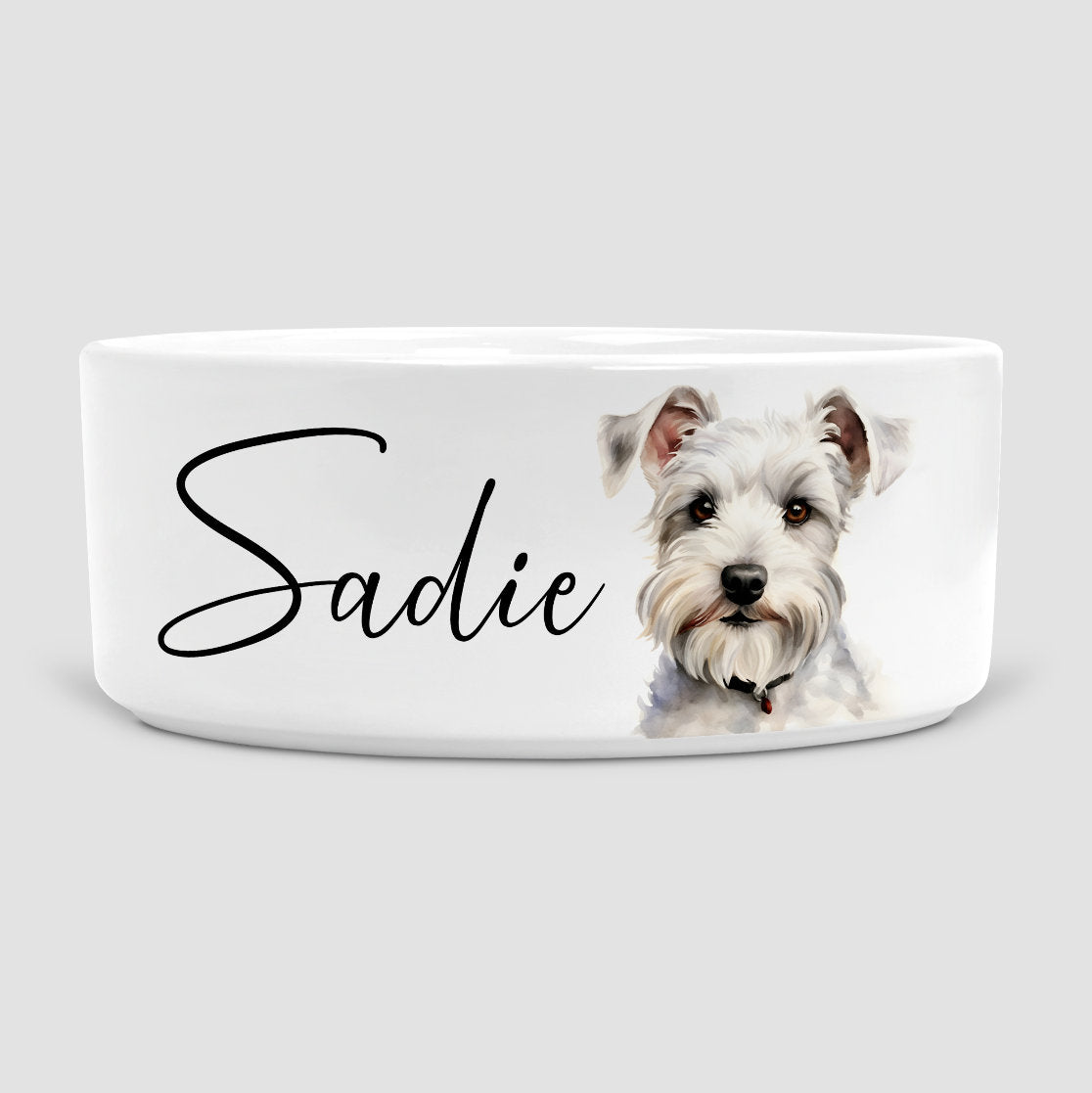 Personalised Schnauzer Dog Bowl, White Schnauzer, Dog, Ceramic Dog Bowl, Medium Dog Bowl, Schnauzer Gift, Dog gift