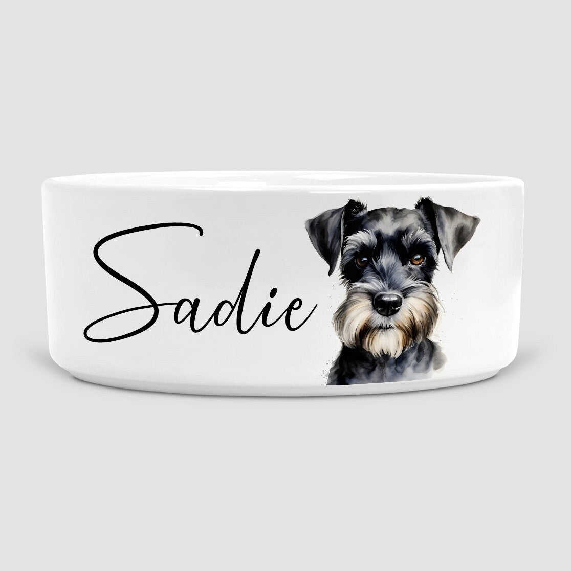 Personalised Schnauzer Dog Bowl, Black and silver Schnauzer, Dog, Ceramic Dog Bowl, Medium Dog Bowl, Schnauzer Gift, Dog gift