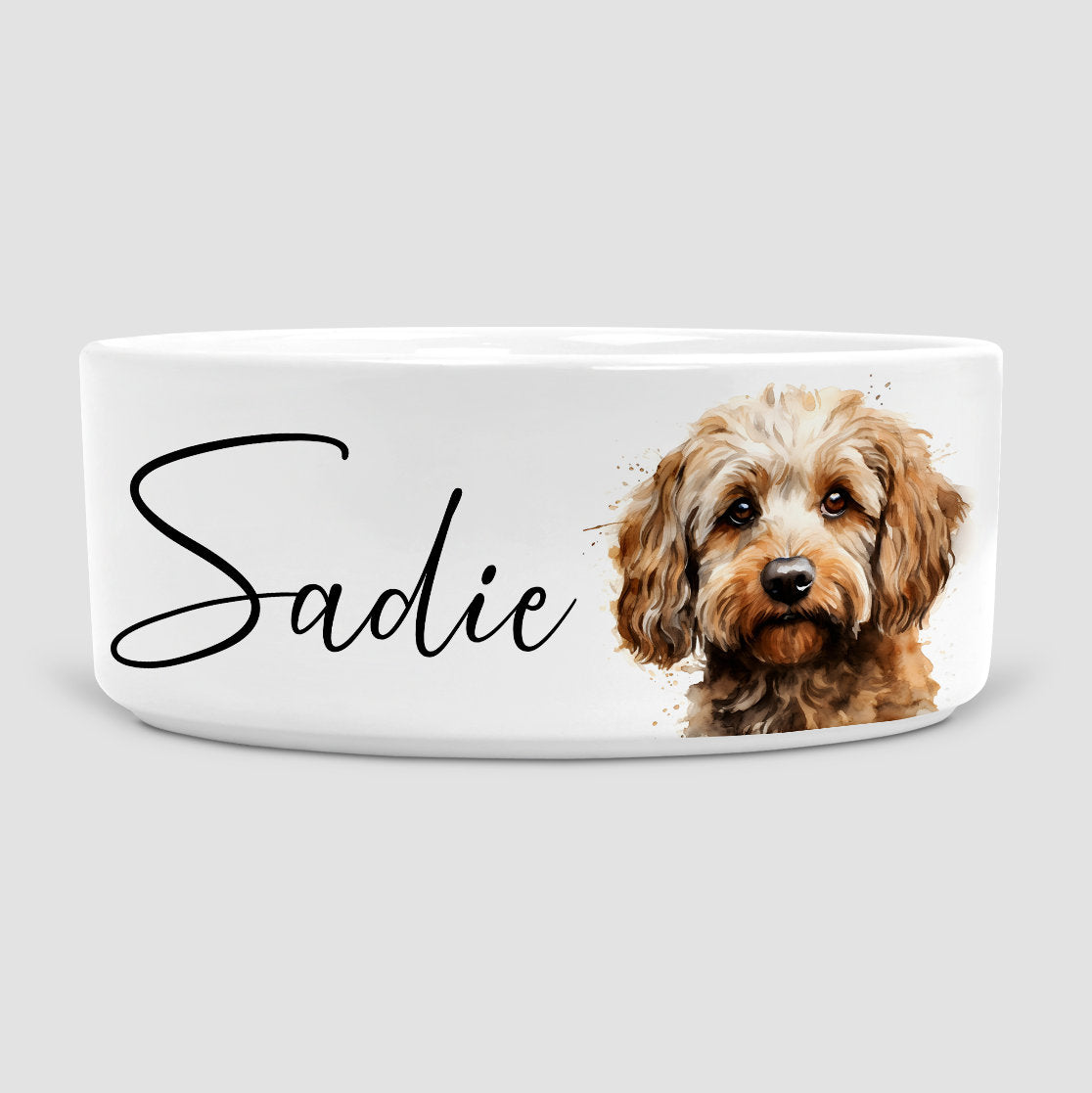 Personalised Tan Cockapoo Dog Bowl, Cockapoo, Dog, Ceramic Dog Bowl, Medium Dog Bowl, Cockapoo Gift, Dog gift