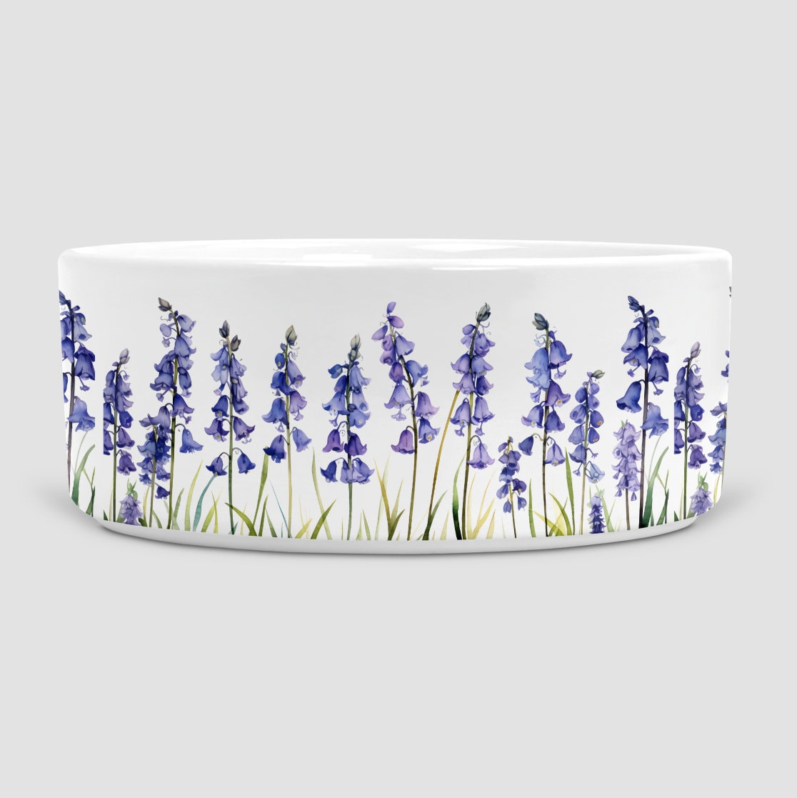 Bluebell dog bowl, dog food bowl, dog water bowl, ceramic dog bowl, gift for dogs, gift for gardening lover, gardening
