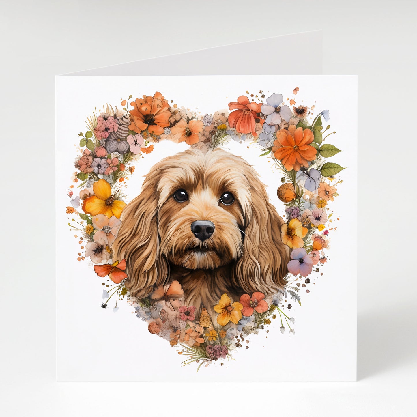 Cockapoo Mother's Day card, Birthday Card, Cockapoo Mum, Cockapoo with heart flowers, Blank inside so can be used for any occasion.