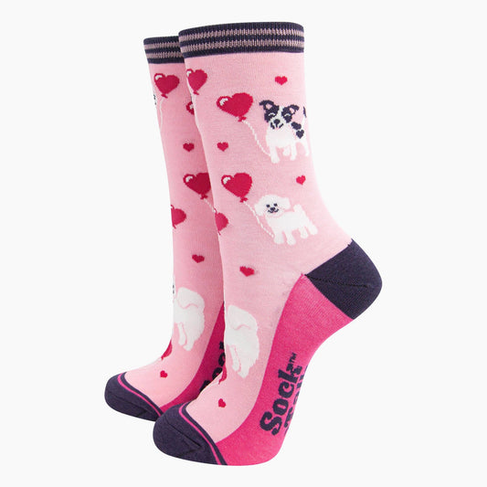 Women's Dog Love Heart Balloons Bamboo Socks