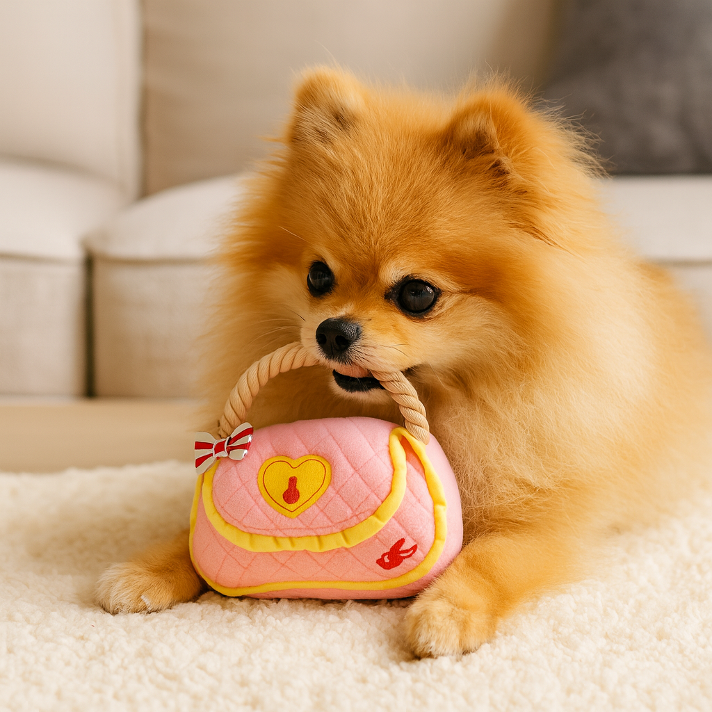 Chi Pink Handbag Plush Dog Toy with Rope Handle