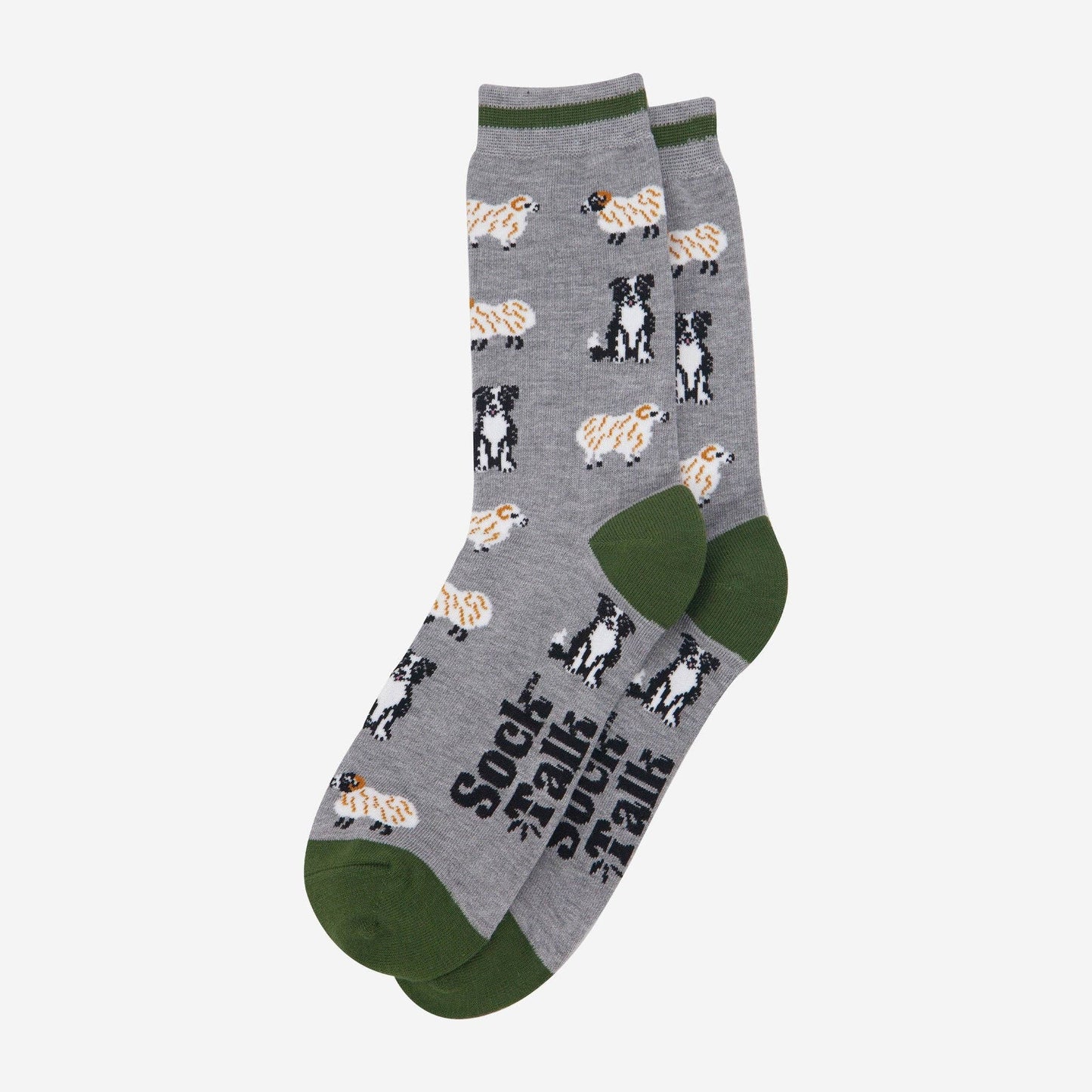 Men's Sheep and Sheep Dog Bamboo Socks - Grey Marl / Green