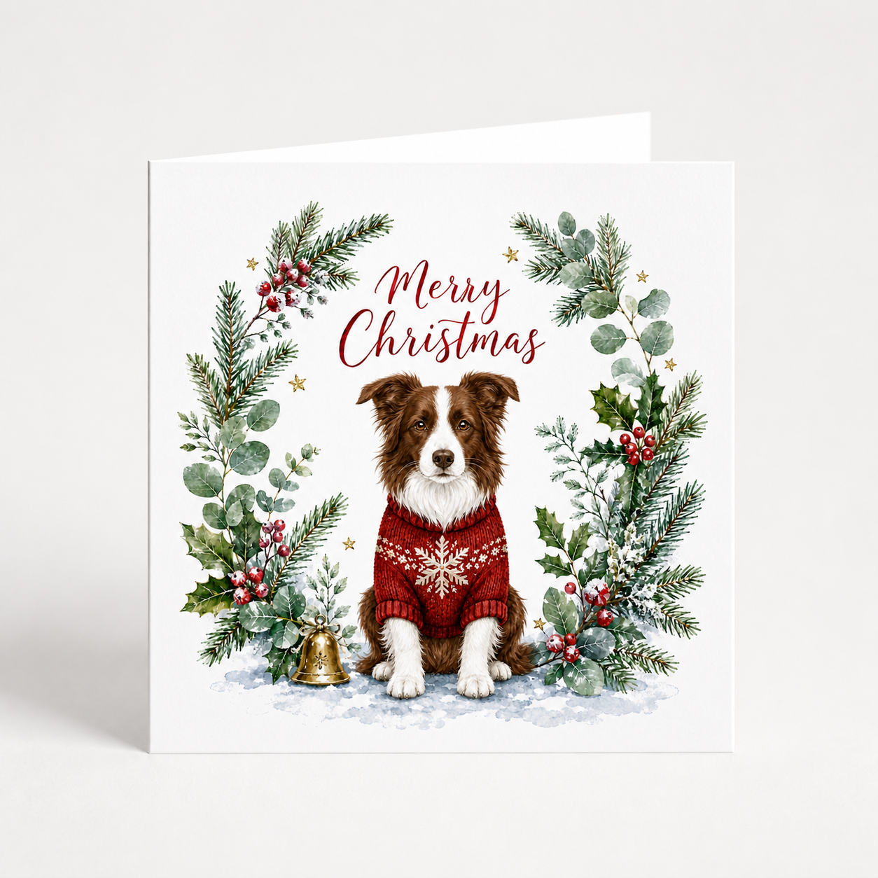 Festive Brown Border Collie Christmas Cards – Pack of 5