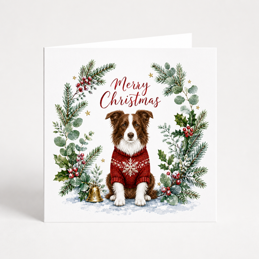 Festive Brown Border Collie Christmas Cards – Pack of 5