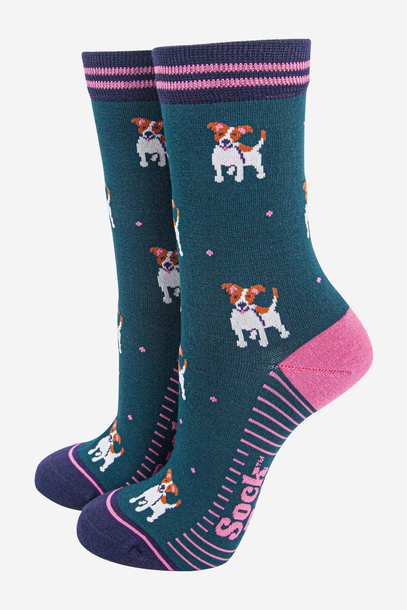 Women's Jack Russell Bamboo Socks - Forest Green / Navy