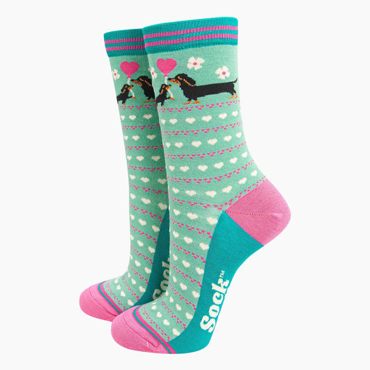 Women's Sausage Dog Bamboo Socks - Mint